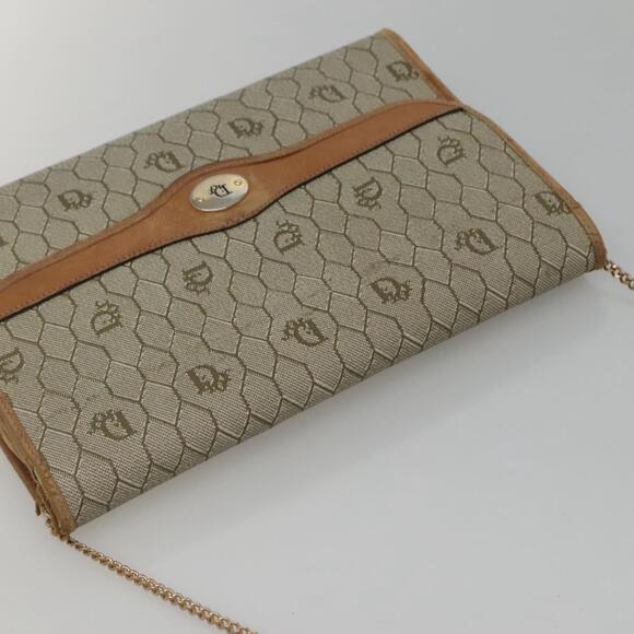 DIOR Honeycomb Canvas Chain Shoulder Bag Pvc Leather Beige - Picture 6 of 12